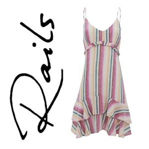Rails Martina Avila Multi Stripe Linen Blend Spaghetti Strap Dress M-L